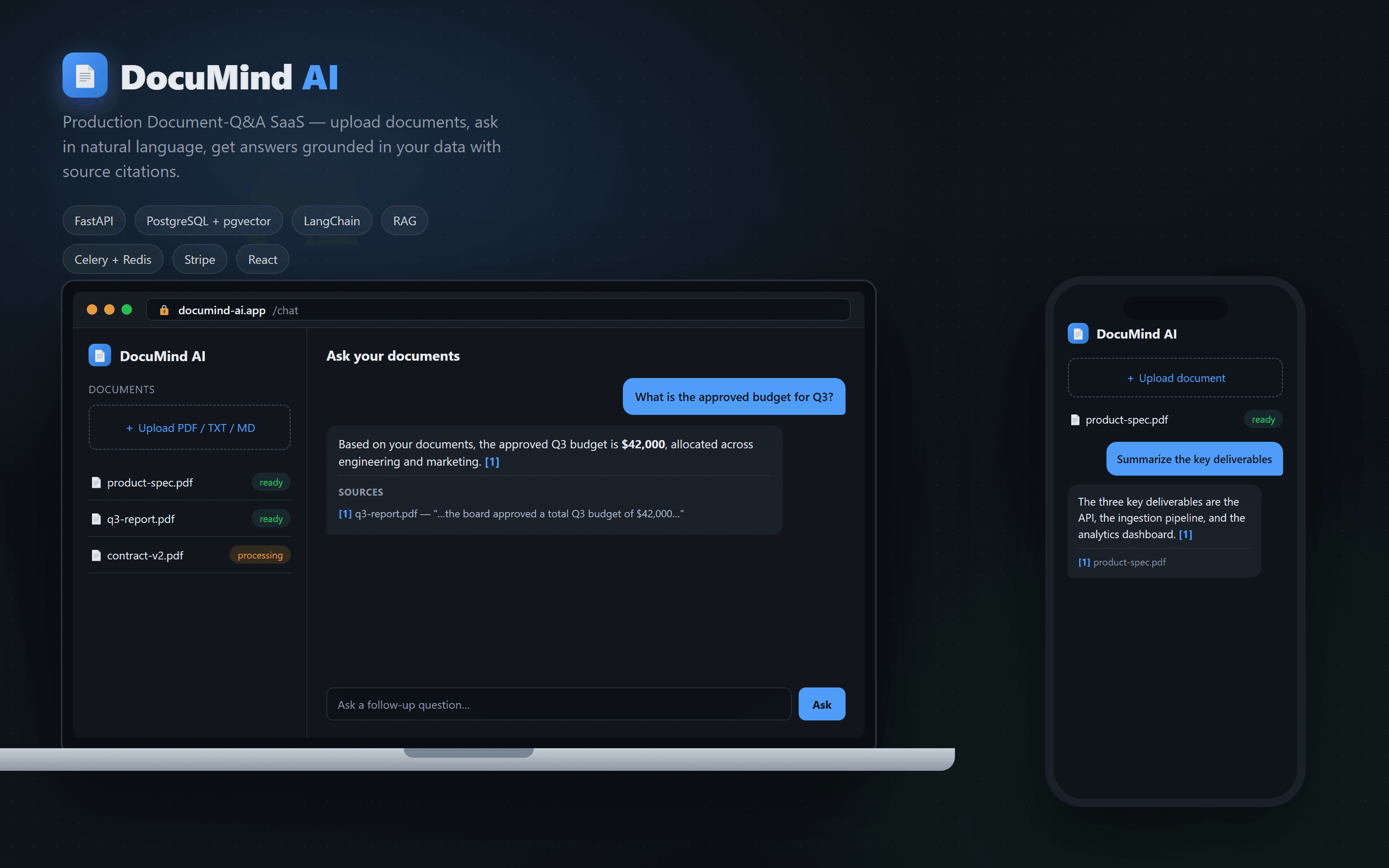 DocuMind AI — Document Q&A SaaS (RAG)